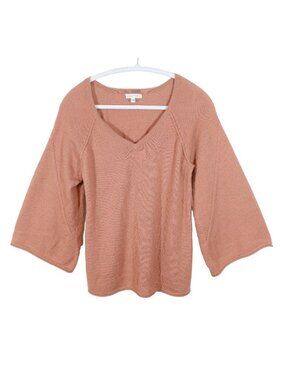 GARNET HILL 100% Baby Alpaca V Neck Wide Sleeve Roll Hem Pullover Sweater Size S
